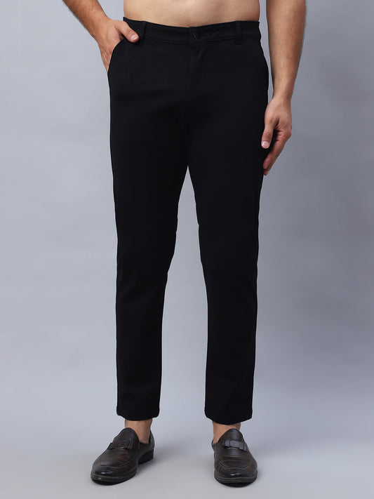 Tapered Fit  Solid Trousers For Men ( FGP 279Black )