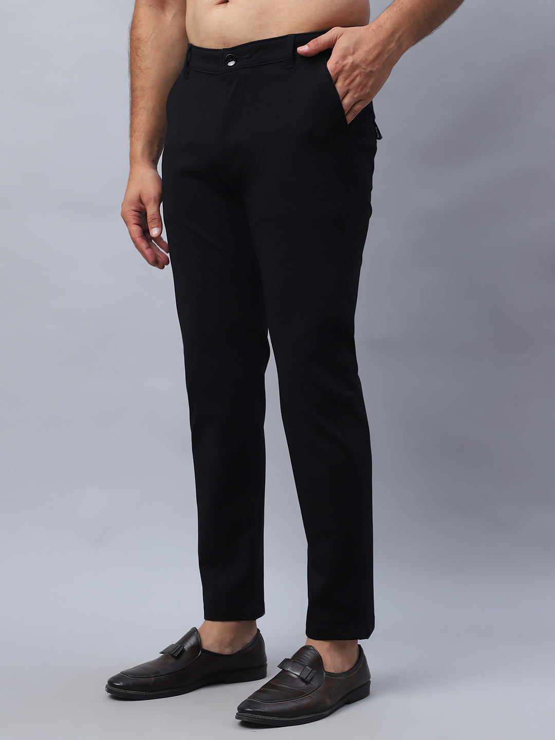 Tapered Fit Solid Trousers For Men