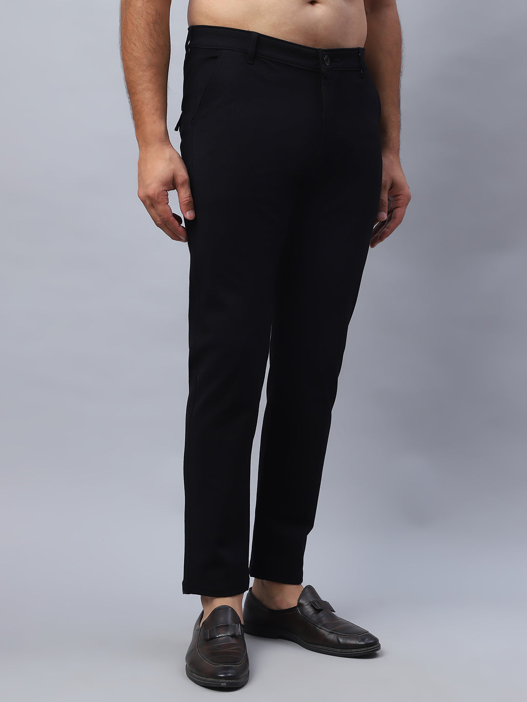 Tapered Fit Solid Trousers For Men