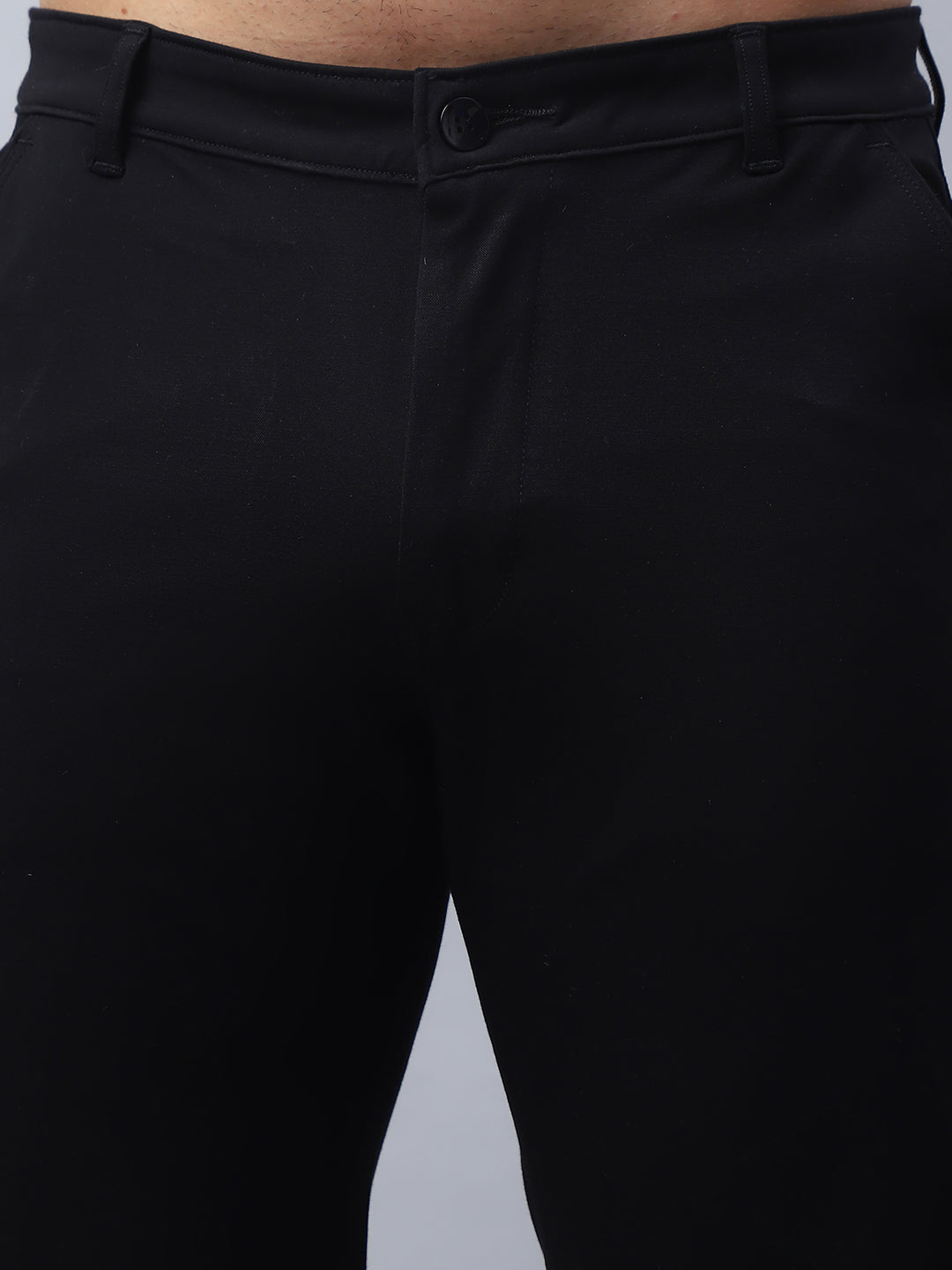 Tapered Fit Solid Trousers For Men