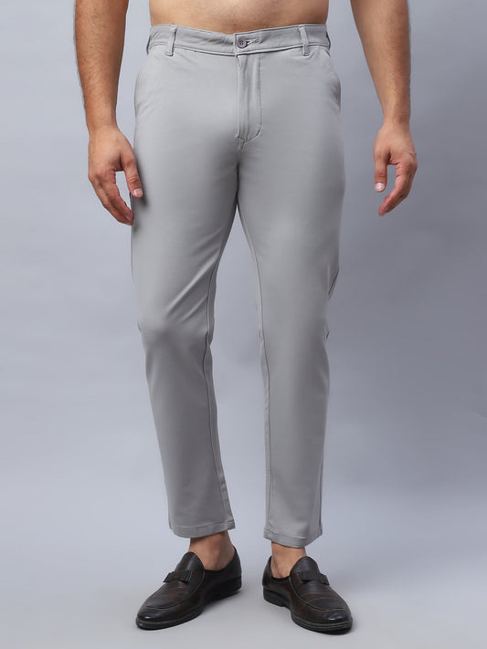 Tapered Fit  Solid Trousers For Men ( FGP 279Light-Grey )