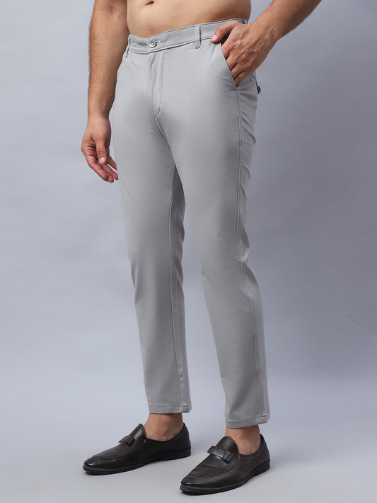 Tapered Fit  Solid Trousers For Men ( FGP 279Light-Grey )
