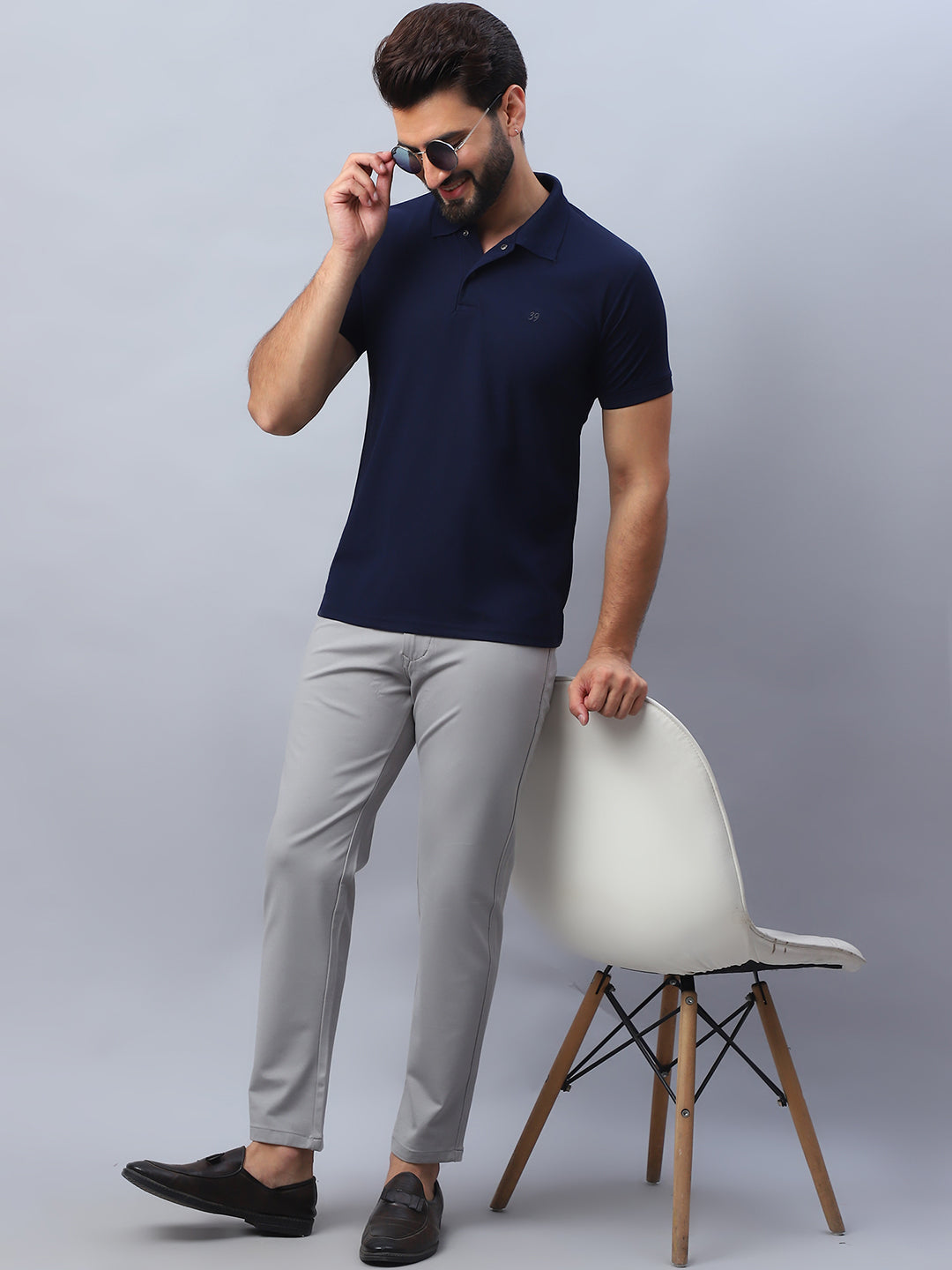 Tapered Fit Solid Trousers For Men