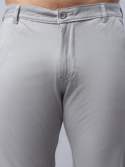 Tapered Fit  Solid Trousers For Men ( FGP 279Light-Grey )