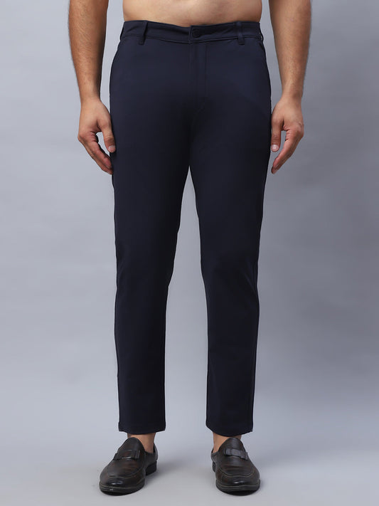 Tapered Fit  Solid Trousers For Men ( FGP 279Navy )