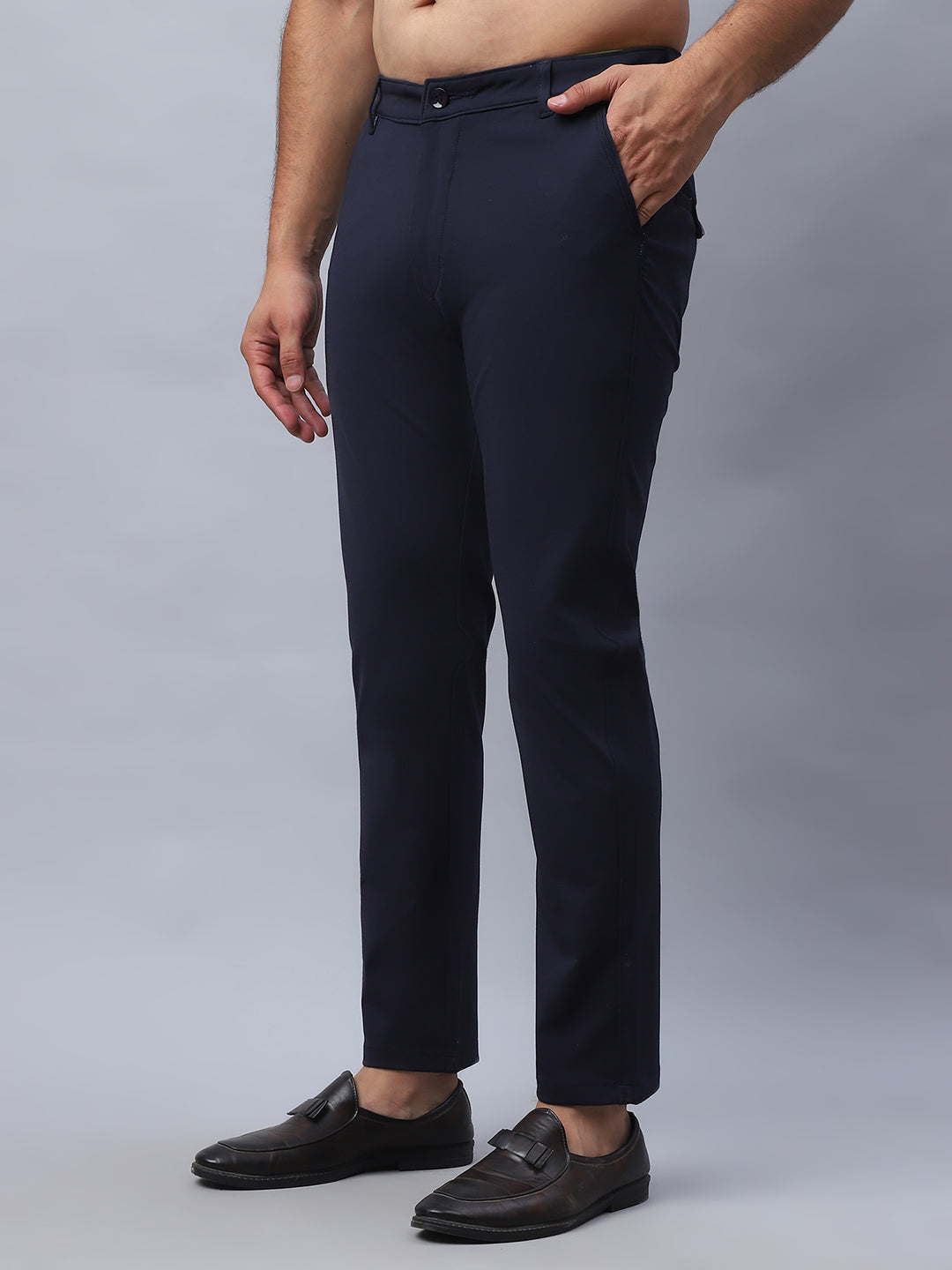 Tapered Fit Solid Trousers For Men