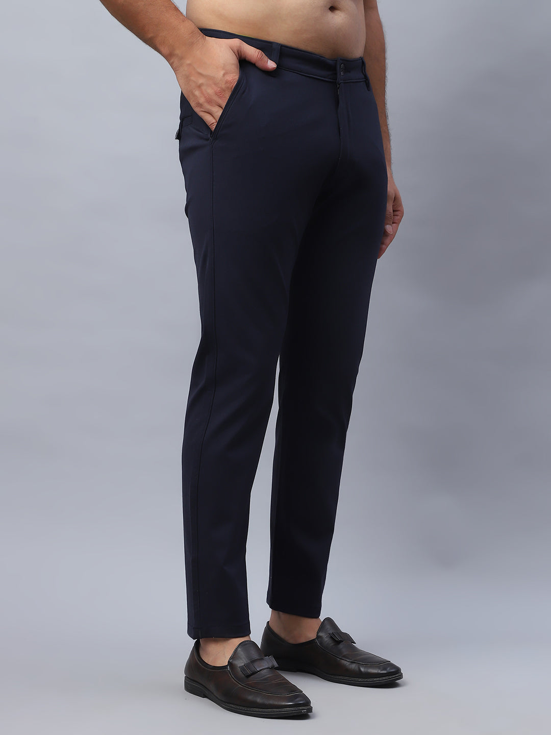 Tapered Fit Solid Trousers For Men