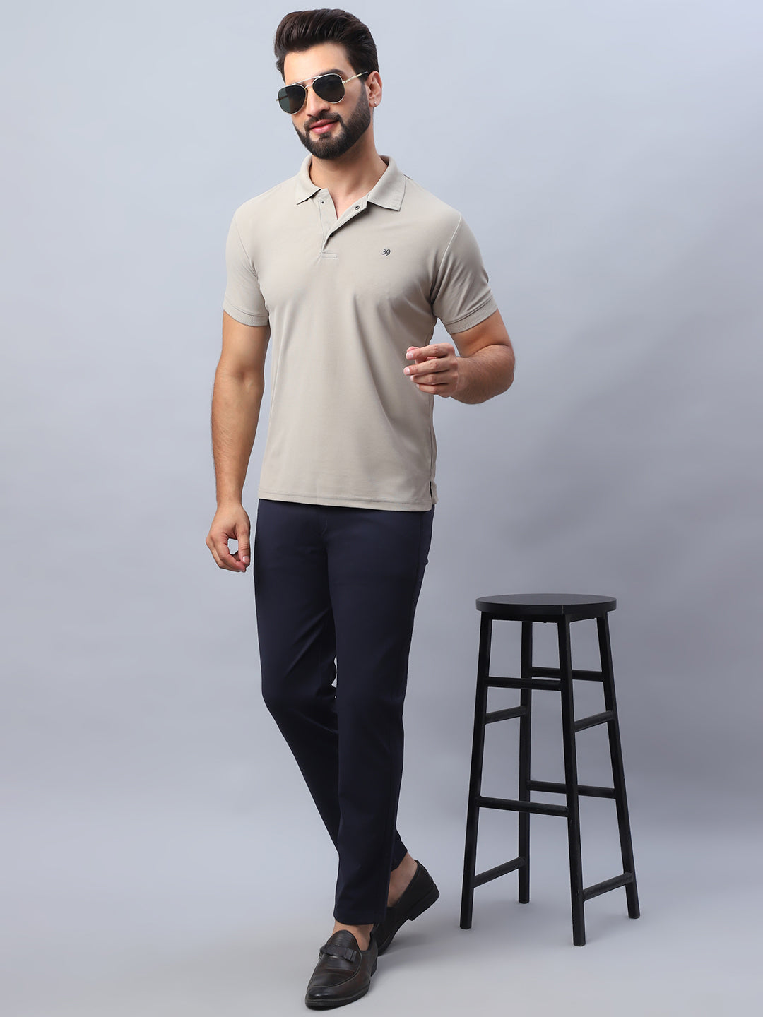 Tapered Fit Solid Trousers For Men