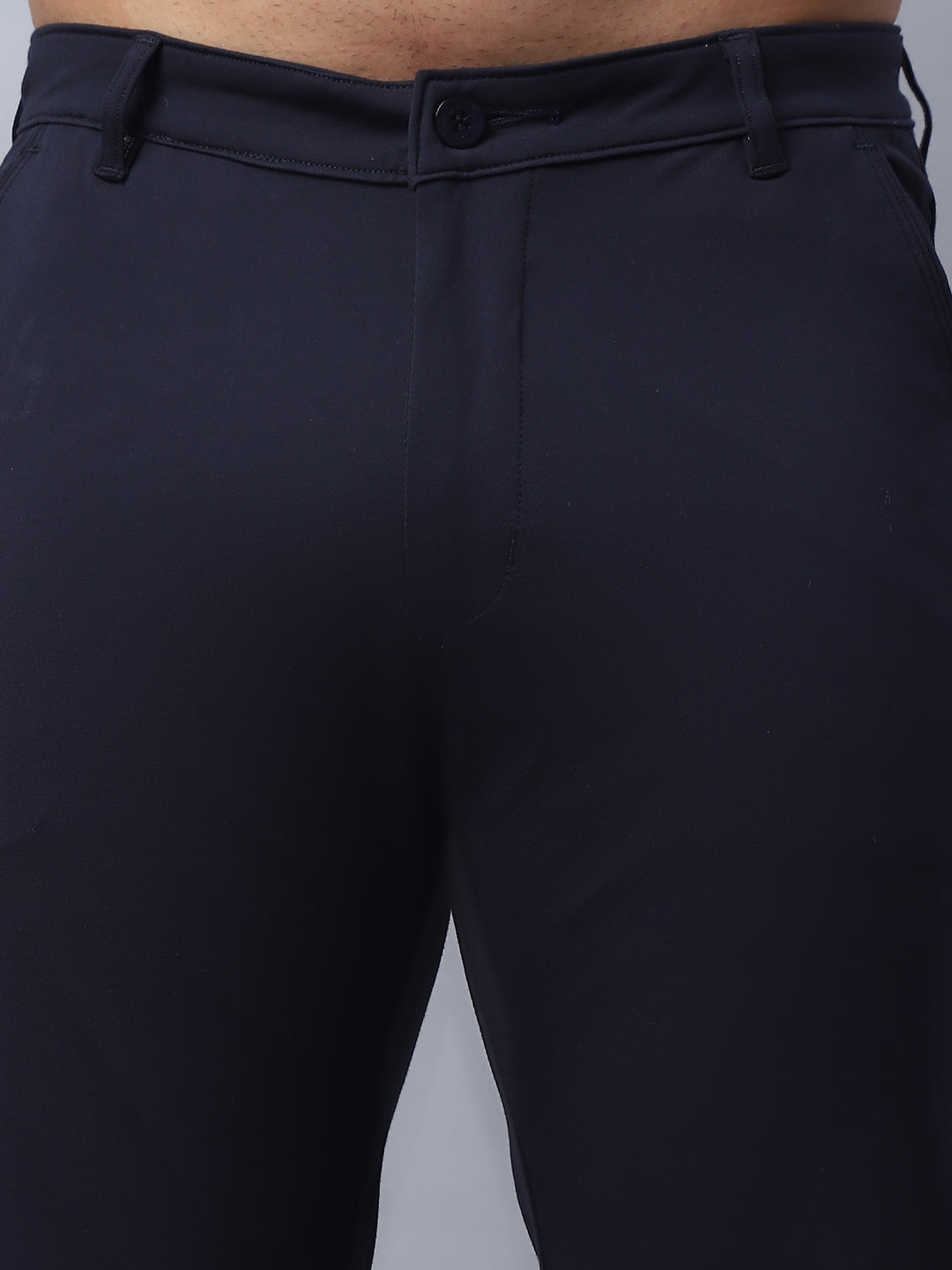 Tapered Fit Solid Trousers For Men
