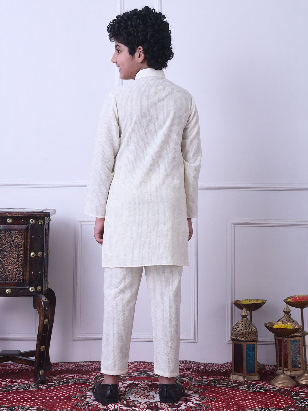 Indi Loom Couture Boys Off White Solid Ethnic Kurta with Pajama Set ILBKS17