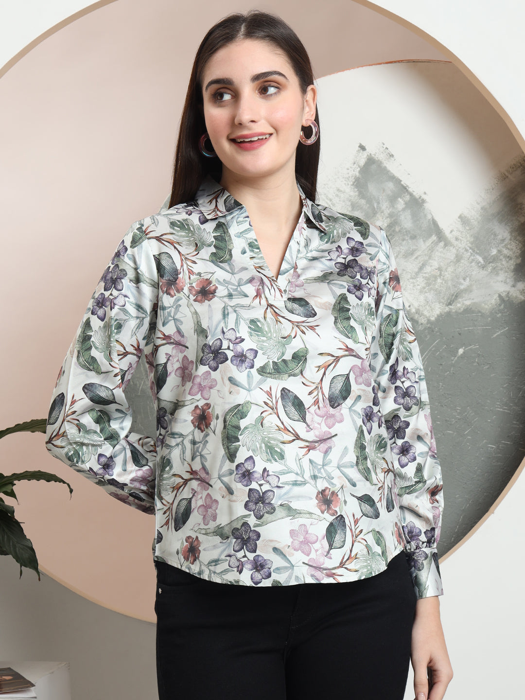 trendy printed v neck top for women 1