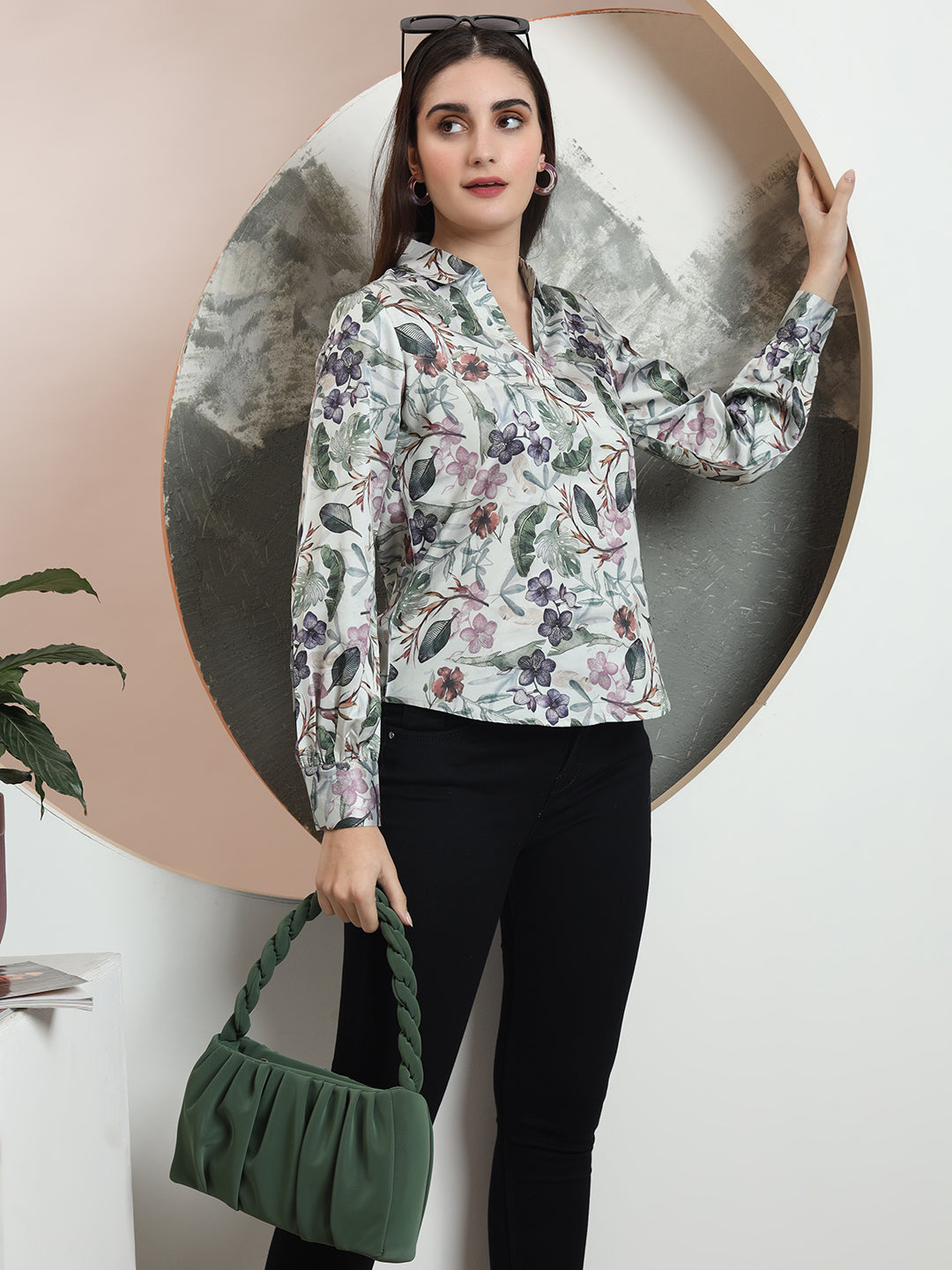 trendy printed v neck top for women 1