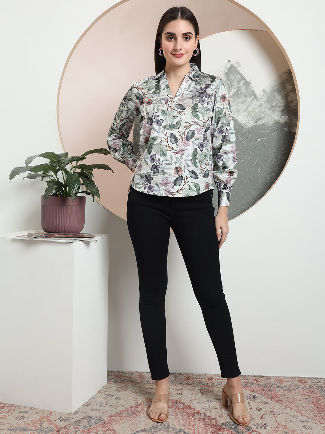 trendy printed v neck top for women 1