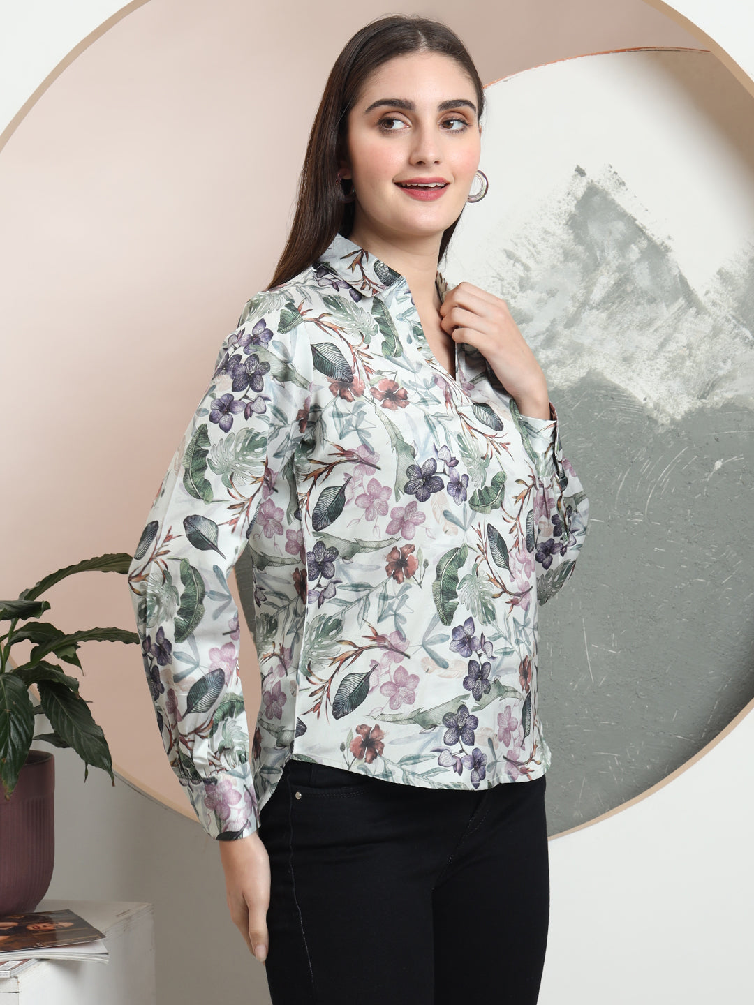 trendy printed v neck top for women 1