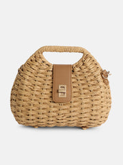 The Straw-Curve Hand Bag - Tan Brown
