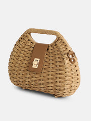 The Straw-Curve Hand Bag - Tan Brown