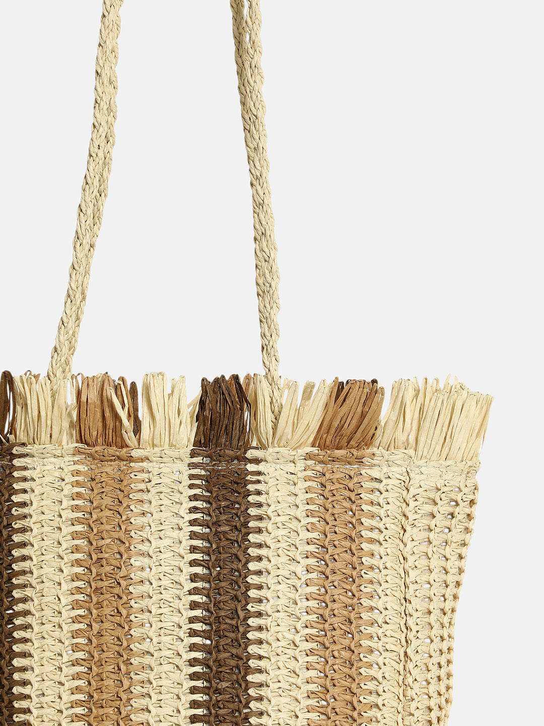 Haute Sauce - The Straw-Striped Tote Bag - Ecru Beige:Mocha Brown