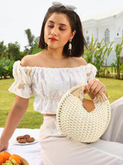 The The Straw-Orb Hand Bag Hand Bag - Off-White