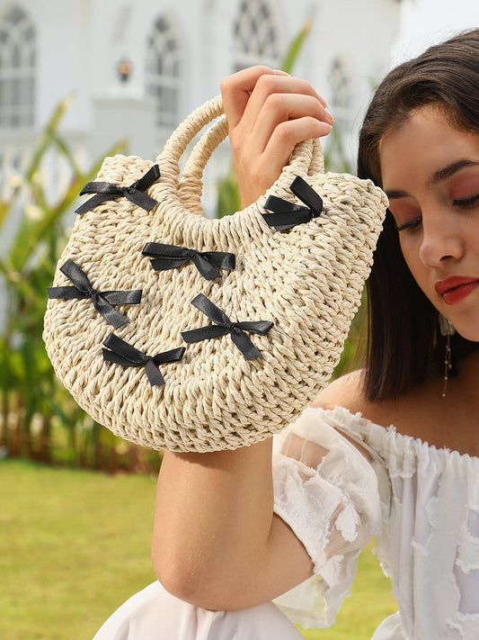 The Bow-Straw Hand Bag - Desert Sand