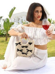 The Bow-Straw Hand Bag - Desert Sand
