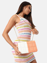 حقيبة كتف بغطاء متباين - أبيض وبرتقالي