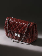 The Quilted-Chainlink Sling Bag - Cherry Red