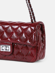 The Quilted-Chainlink Sling Bag - Cherry Red