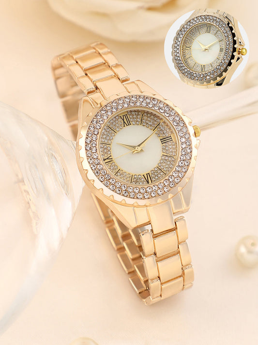 The Crystalized Roman Round Watch - California Gold