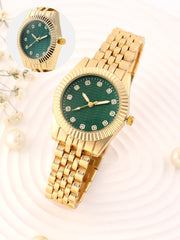 The Ribbed H-Link Round Watch - Emerald Green