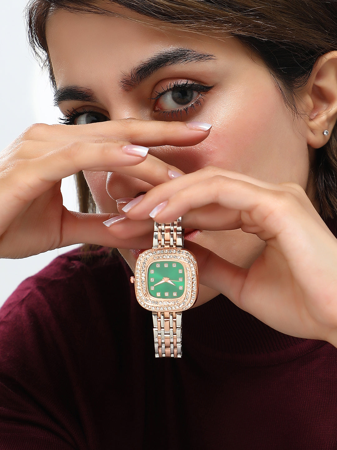 womens the jolie vortex square watch metallic silver rose gold hswc1316