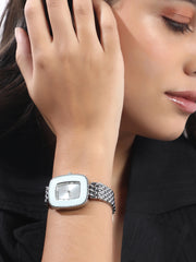 The Grecian Rectangular Diamond Watch - Metallic Silver