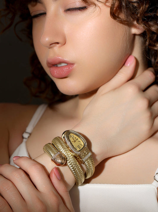 The Aurora Wrap Oval Watch -  Champagne Gold
