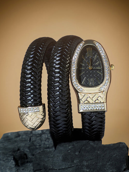 The Aurora Wrap Oval Watch -  Onyx Black
