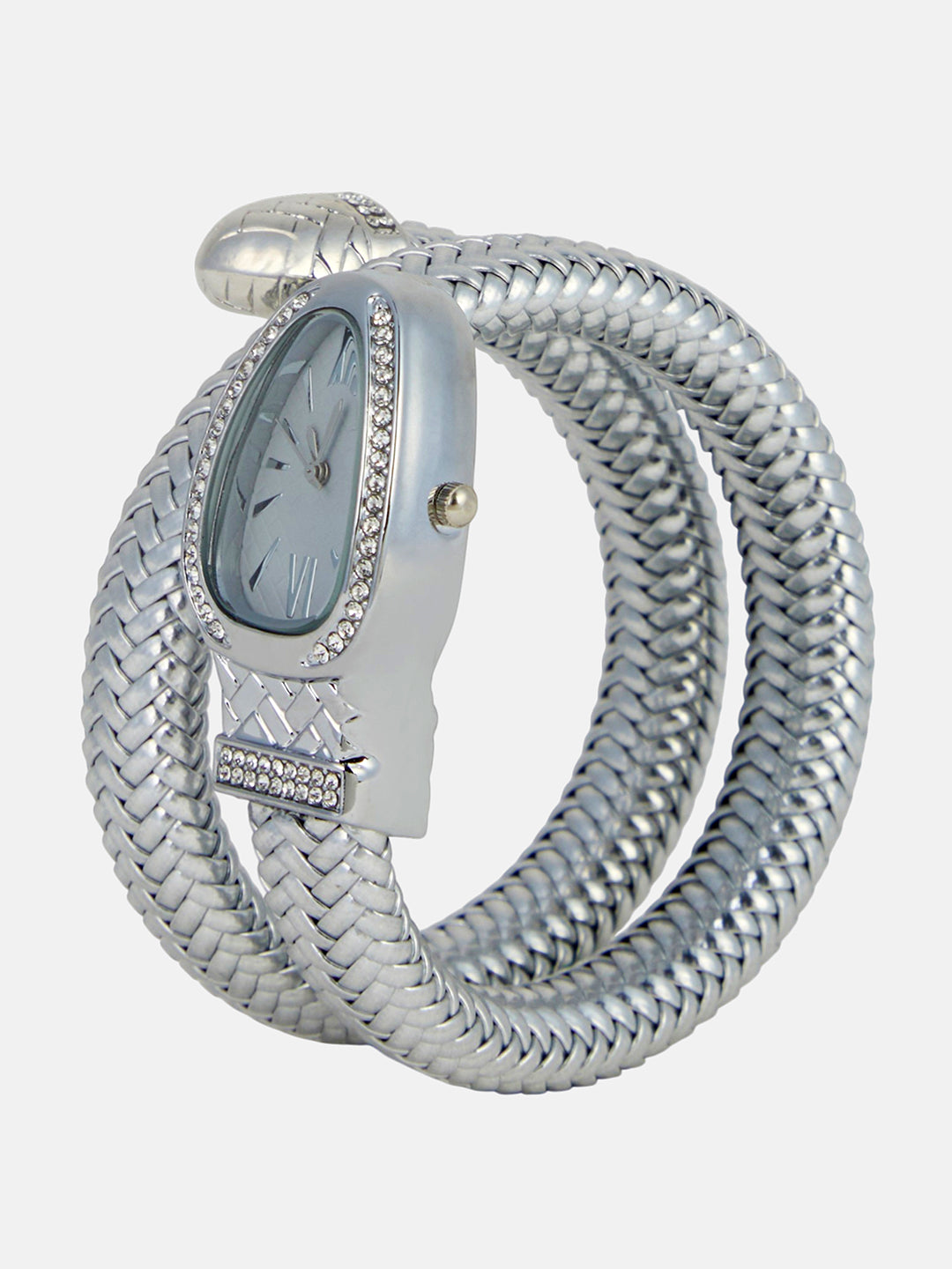 The Aurora Wrap Oval Watch -  Metallic Silver