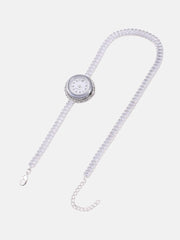 ساعة كريستالية ملفوفة دائرية - فضي معدني