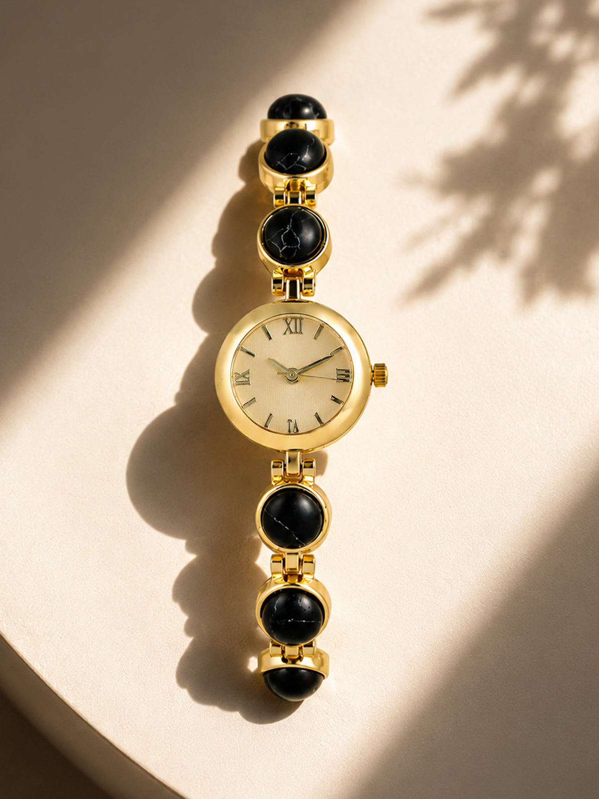The Noir Beaded Watch - Gold