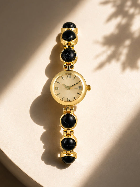 The Noir Beaded Watch - Gold