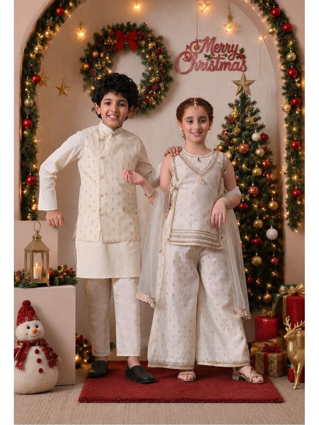 Indi Loom Couture Boys Off White Kurta with Stylish Jacket & Pyjama Set ILBKSJ18