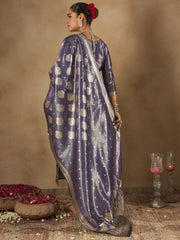 Purple Woven Design Straight Kurta Trousers With Dupatta set