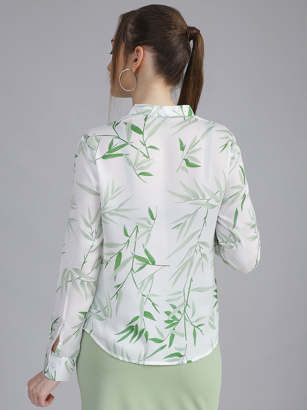 womens floral printted mandarin collar regular fit formal shirt