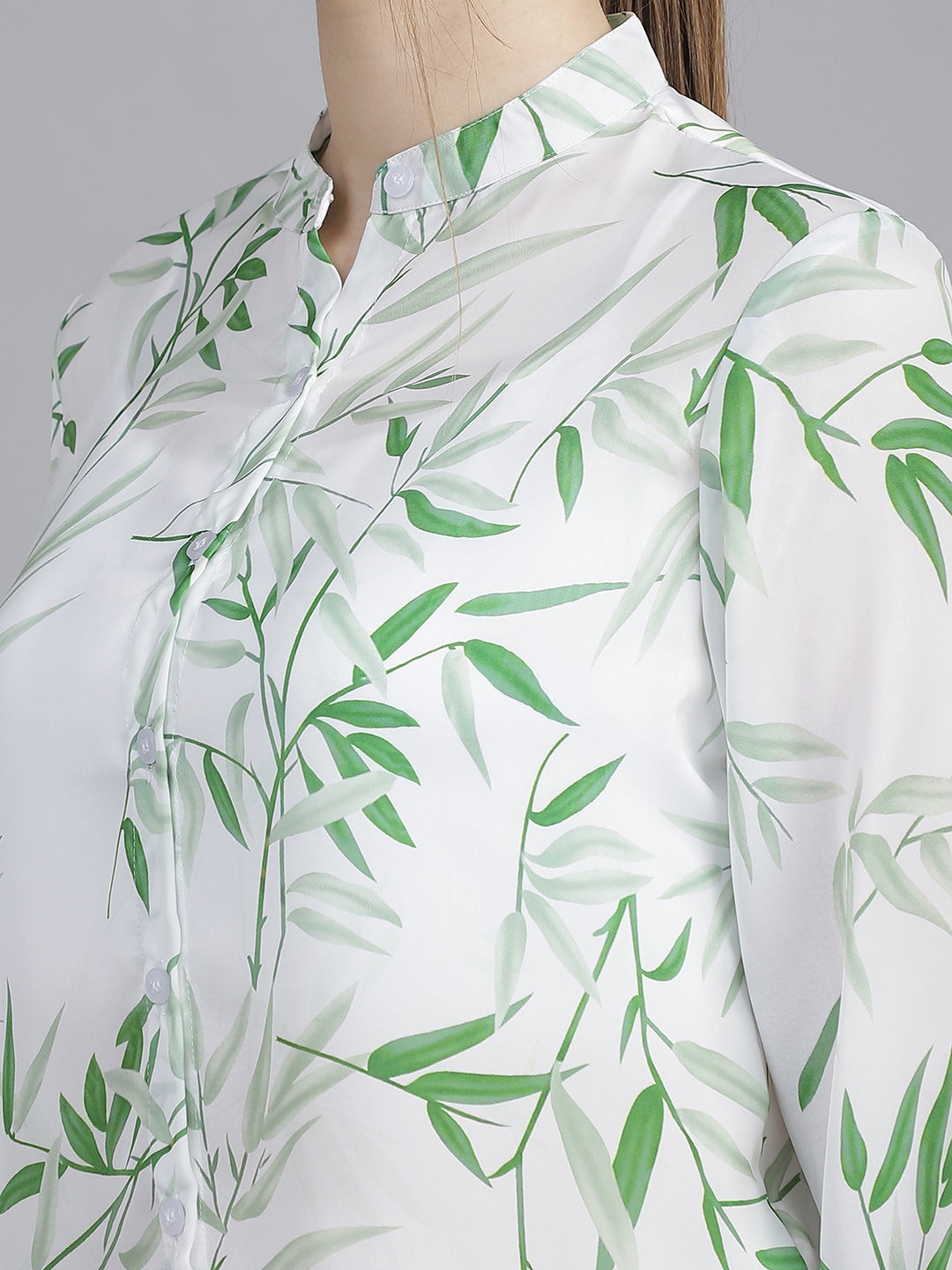 womens floral printted mandarin collar regular fit formal shirt