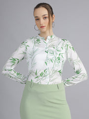 womens floral printted mandarin collar regular fit formal shirt
