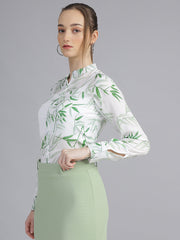 womens floral printted mandarin collar regular fit formal shirt