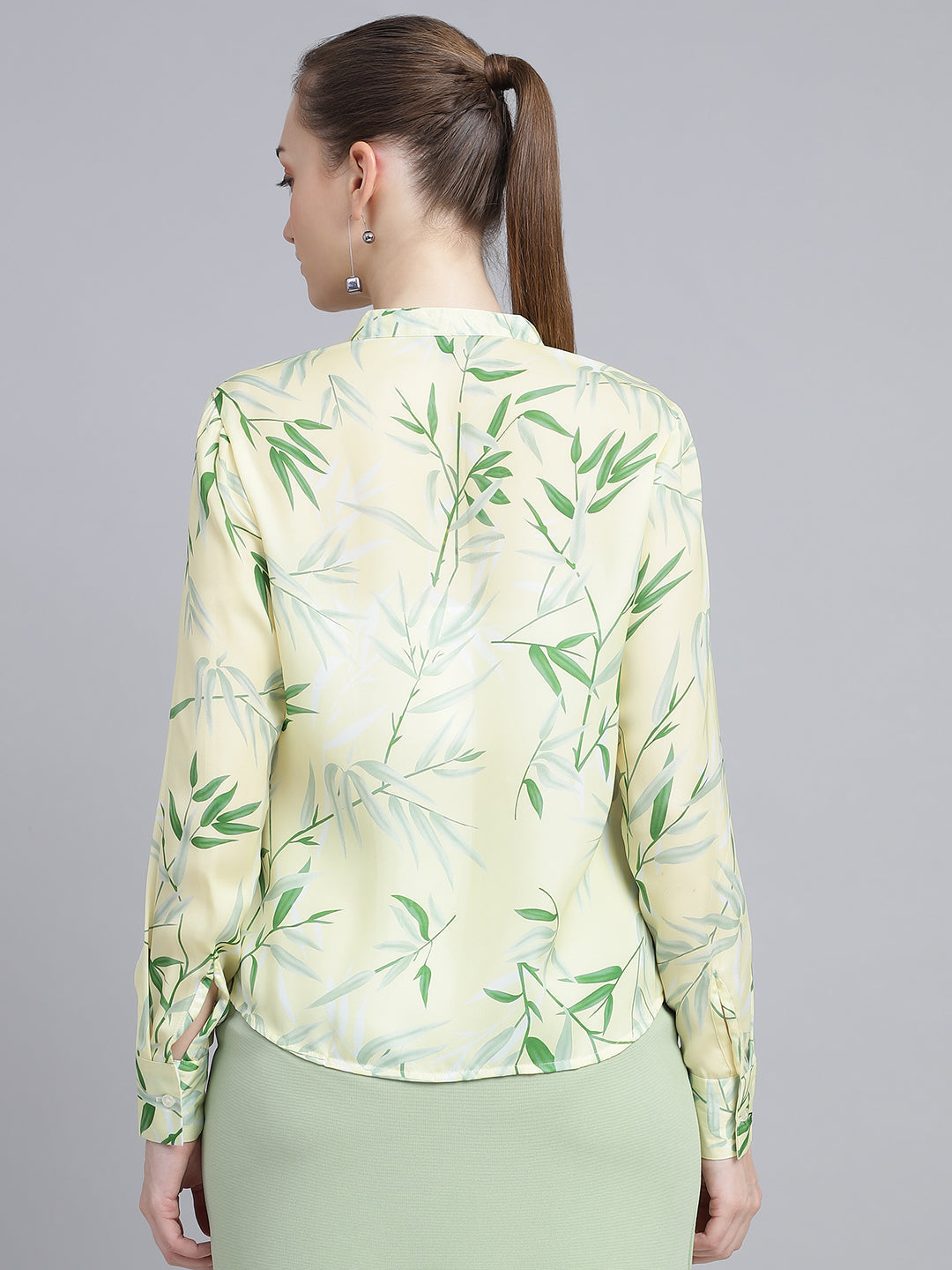 womens floral printted mandarin collar regular fit formal shirt