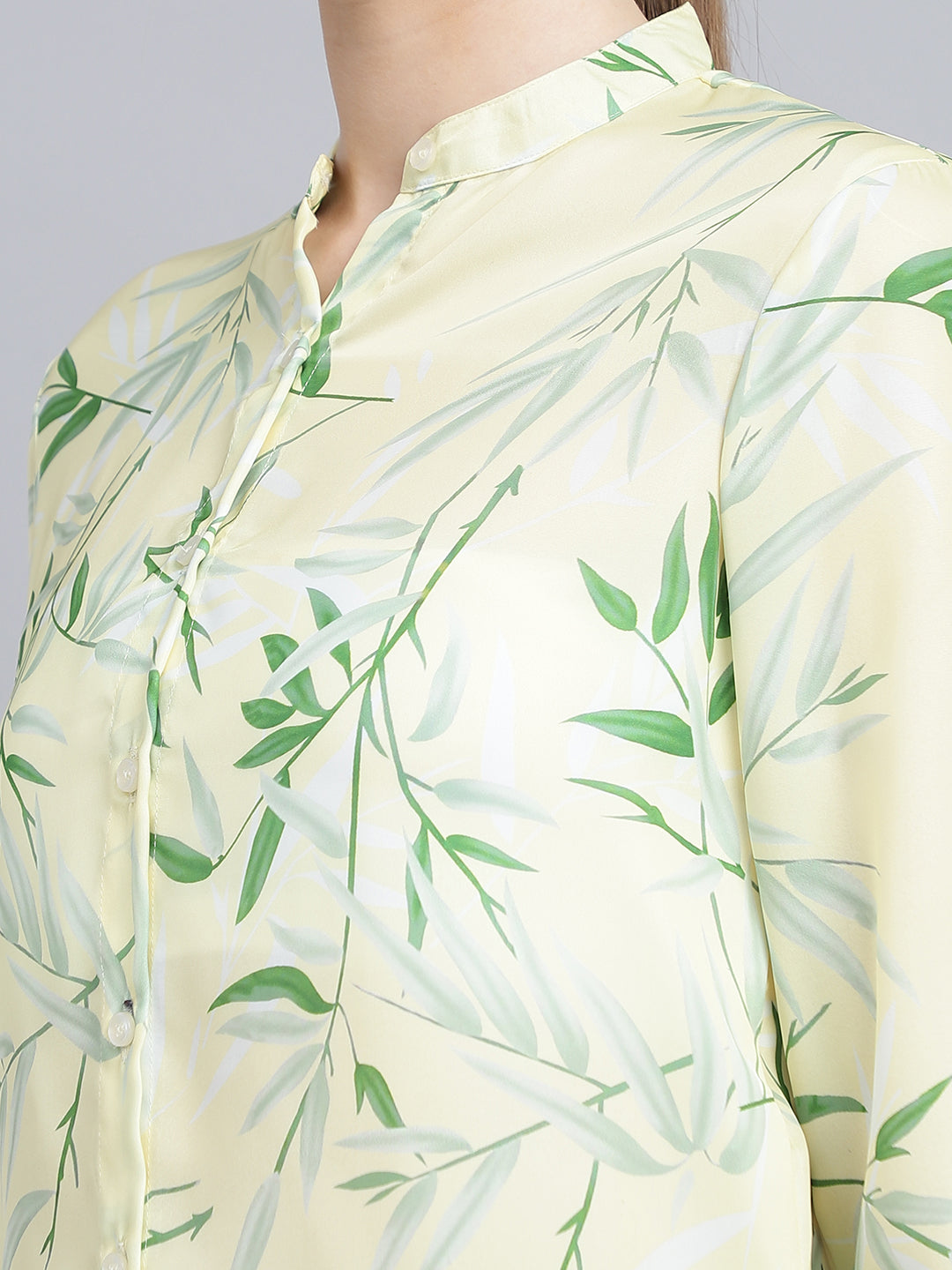 womens floral printted mandarin collar regular fit formal shirt