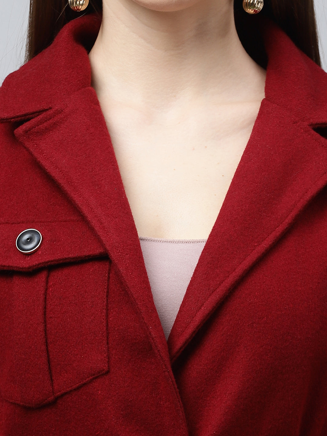 athena women burgundy solid longline overcoat