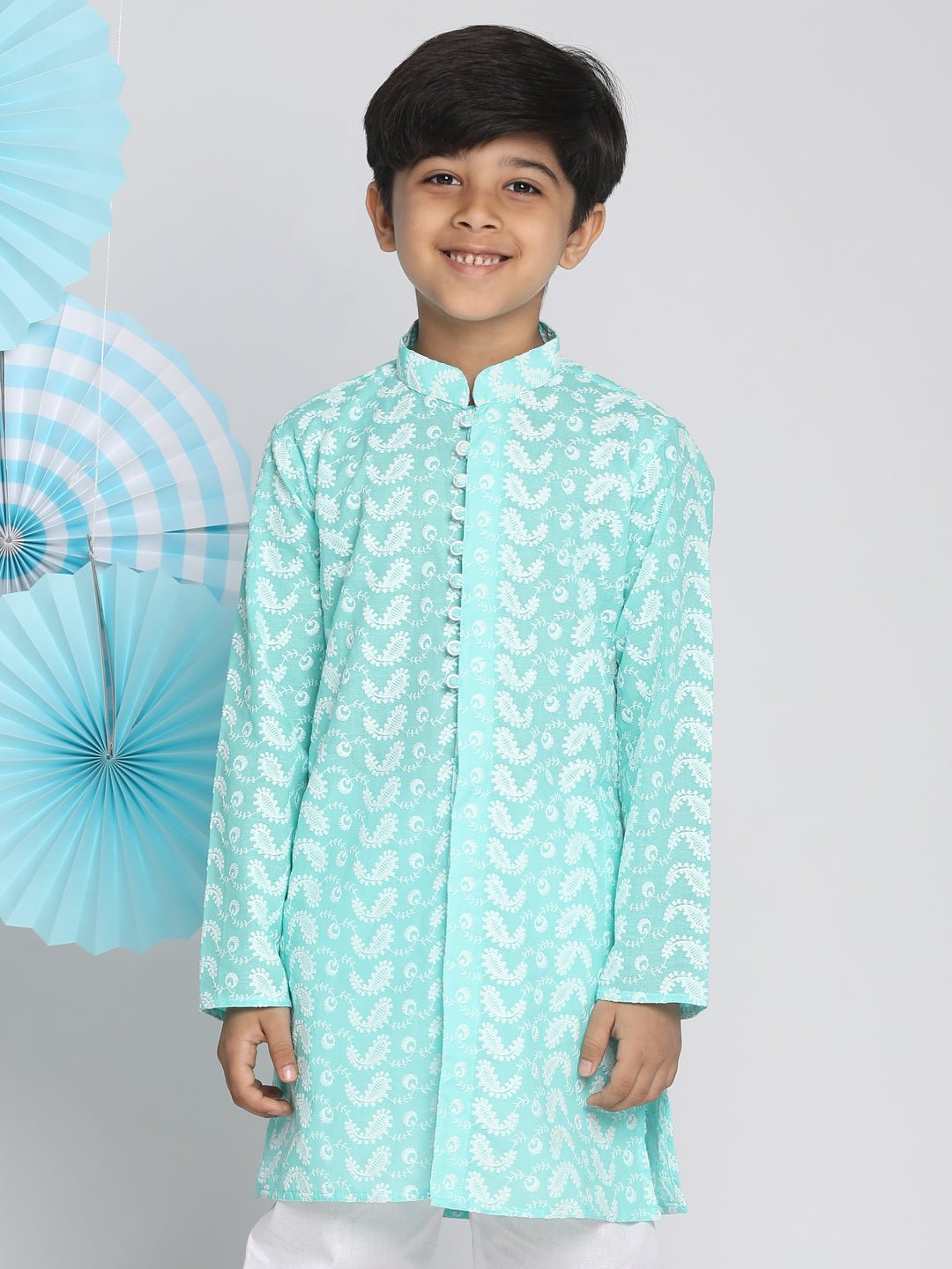Vastramay - Boys' Chikankari Green Kurta