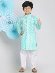 Vastramay - Boys' Chikankari Green Kurta