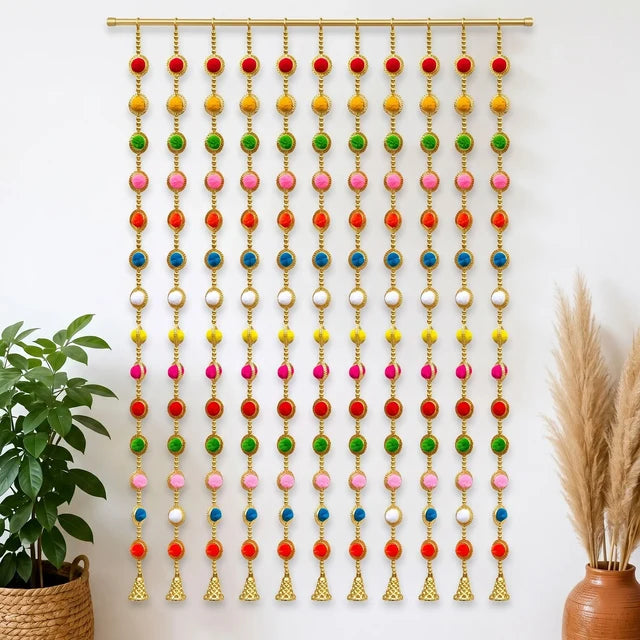 Multicolour Pom Pom Hanging with Bell Pack of 6