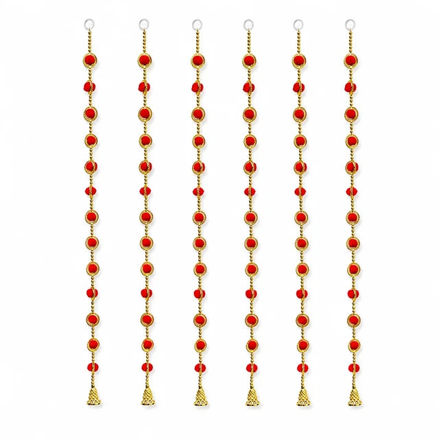 Red Pom Pom Hanging with Bell Pack of 6